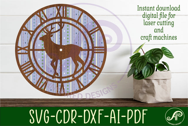 Hunting stag wall clock laser cut files, SVG file. vector SVG APInspireddesigns 