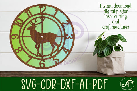 Hunting stag wall clock laser cut files, SVG file. vector SVG APInspireddesigns 