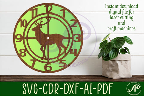 Hunting stag wall clock laser cut files, SVG file. vector SVG APInspireddesigns 