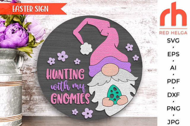Hunting with my Gnomies SVG, Layered Easter Door Sign DXF SVG RedHelgaArt 