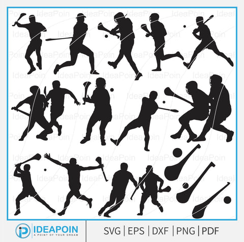 Hurling svg, Hurling Silhouette, Hurling graphic silhouette, hurling bat, sports camogie, Irish sport Gaelic silhouette SVG Dinvect 
