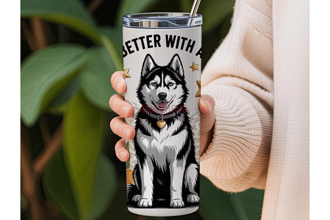 Husky Floral Tumbler Wrap PNG Sublimation DesignSVG 