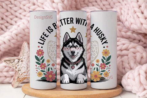 Husky Floral Tumbler Wrap PNG Sublimation DesignSVG 