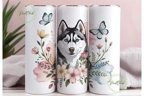 Husky Floral Watercolor 20oz Tumbler Sublimation PixelChick 