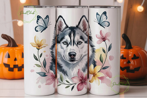 Husky Floral Watercolor 20oz Tumbler Sublimation PixelChick 