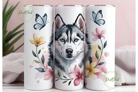 Husky Floral Watercolor 20oz Tumbler Sublimation PixelChick 