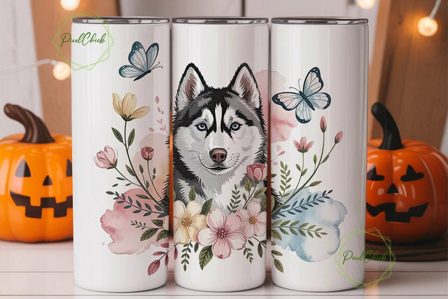 Husky Floral Watercolor 20oz Tumbler Sublimation PixelChick 