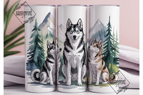 Husky Mountain Scene 20oz Tumbler Wrap Sublimation sassyprint 
