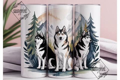 Husky Mountain Scene 20oz Tumbler Wrap Sublimation sassyprint 