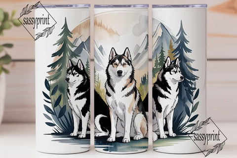 Husky Mountain Scene 20oz Tumbler Wrap Sublimation sassyprint 