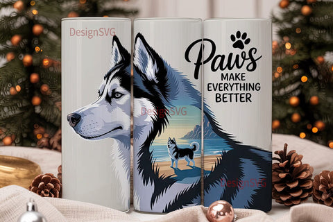Husky Paws Tumbler Wrap PNG Sublimation DesignSVG 