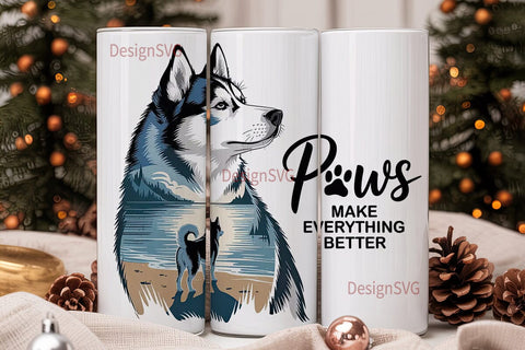Husky Paws Tumbler Wrap PNG Sublimation DesignSVG 