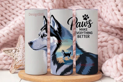 Husky Paws Tumbler Wrap PNG Sublimation DesignSVG 