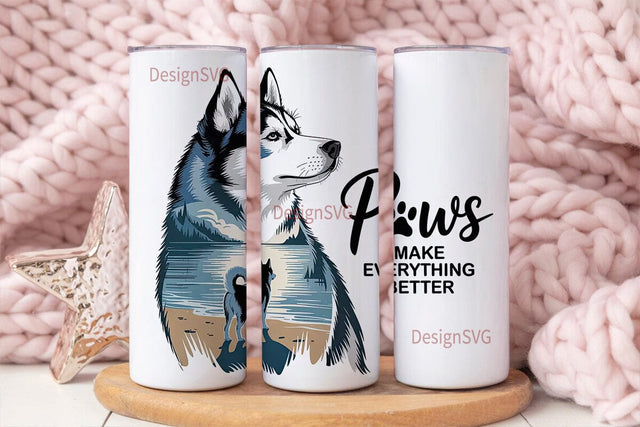 Husky Paws Tumbler Wrap PNG Sublimation DesignSVG 
