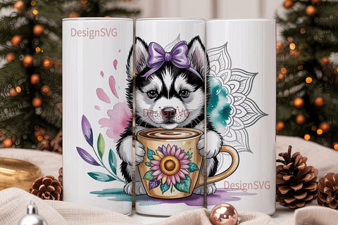 Husky Puppy Coffee Tumbler Wrap Sublimation DesignSVG 