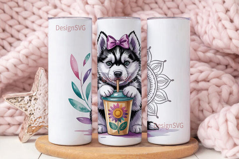 Husky Puppy Coffee Tumbler Wrap Sublimation DesignSVG 