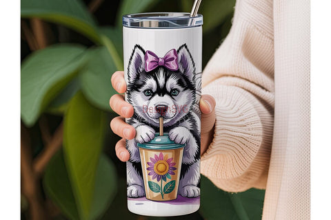 Husky Puppy Coffee Tumbler Wrap Sublimation DesignSVG 