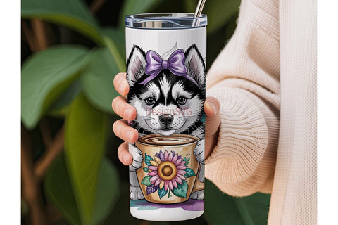Husky Puppy Coffee Tumbler Wrap Sublimation DesignSVG 