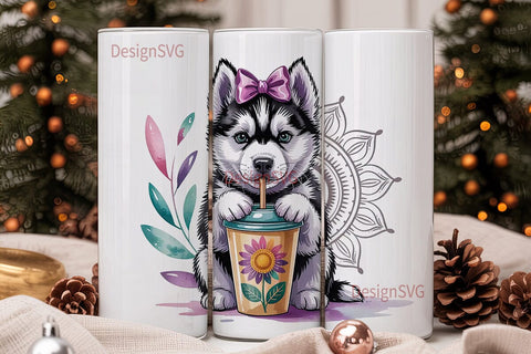 Husky Puppy Coffee Tumbler Wrap Sublimation DesignSVG 