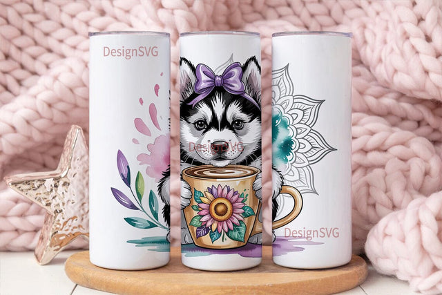 Husky Puppy Coffee Tumbler Wrap Sublimation DesignSVG 