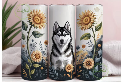 Husky & Sunflowers Tumbler Wrap Sublimation PixelChick 