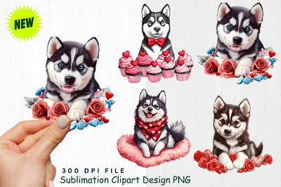 Husky with Heart Scarf on Fluffy Rug Clipart Sublimation Regulrcrative 