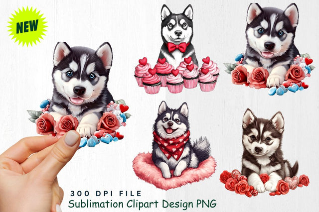 Husky with Heart Scarf on Fluffy Rug Clipart Sublimation Regulrcrative 