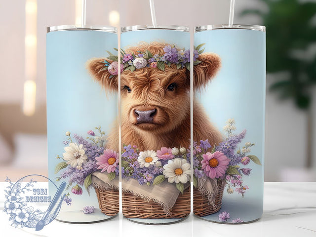 Hyacinth Highland Cow 20oz Tumbler, Hyacinth Flower Design, 20oz Sublimation Wrap, Floral Drinkware, Cow Lover Gift, Country Chic Tumbler, Rustic Home Decor Mug Sublimation ToriDesigns 
