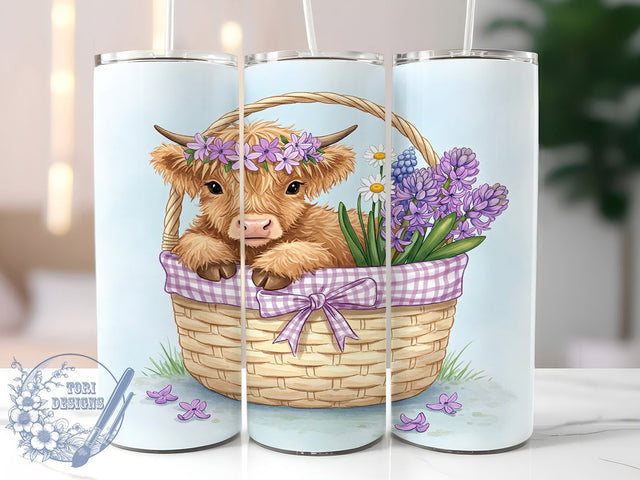 Hyacinth Highland Cow 20oz Tumbler, Hyacinth Flower Design, 20oz Sublimation Wrap, Floral Drinkware, Cow Lover Gift, Country Chic Tumbler, Rustic Home Decor Mug Sublimation ToriDesigns 