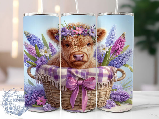 Hyacinth Highland Cow 20oz Tumbler, Hyacinth Flower Design, 20oz Sublimation Wrap, Floral Drinkware, Cow Lover Gift, Country Chic Tumbler, Rustic Home Decor Mug Sublimation ToriDesigns 
