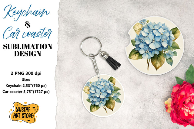 Hydrangea bloom Keychain & Car coaster sublimation. Sublimation Yustaf Art Store 