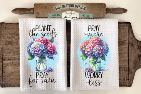 Hydrangeas In Jars - Sublimation Kitchen Dish Towel PNG Design Sublimation Ewe-N-Me Designs 