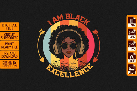I Am Black Excellence Afro Girl T-Shirt, Pride Month Shirt Print Template Sketch DESIGN Depiction Studio 