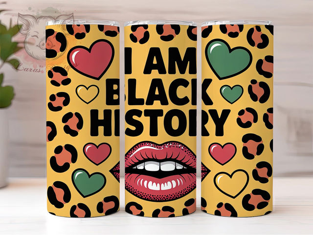 I Am Black History Hearts Tumbler, Hearts Pattern Wrap, African American Pride Cup, 20oz Sublimation Wrap, Cultural Heritage Tumbler, Afrocentric Empowerment Cup, Strong Black Identity Wrap Sublimation Lara' s Designs 
