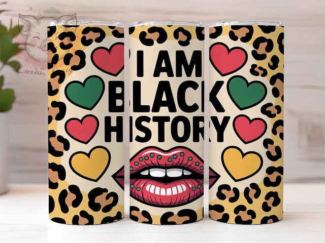 I Am Black History Hearts Tumbler, Hearts Pattern Wrap, African American Pride Cup, 20oz Sublimation Wrap, Cultural Heritage Tumbler, Afrocentric Empowerment Cup, Strong Black Identity Wrap Sublimation Lara' s Designs 