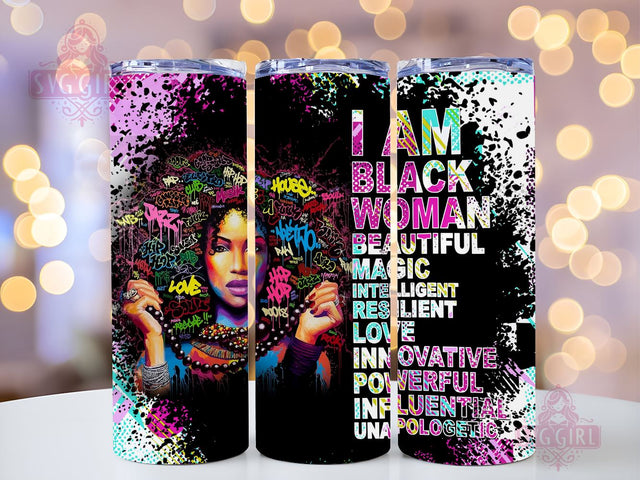 I Am Black Woman Powerful Beautiful Magic 20oz Tumbler Wrap Sublimation Design, Straight Tapered Tumbler Wrap, Black Woman Tumbler Png, Instant Digital Download Sublimation SvggirlplusArt 