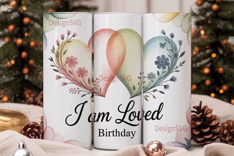 I Am Loved Floral Heart 20oz Tumbler Sublimation DesignSVG 