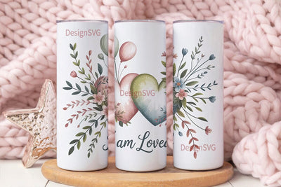 I Am Loved Floral Heart 20oz Tumbler Sublimation DesignSVG 