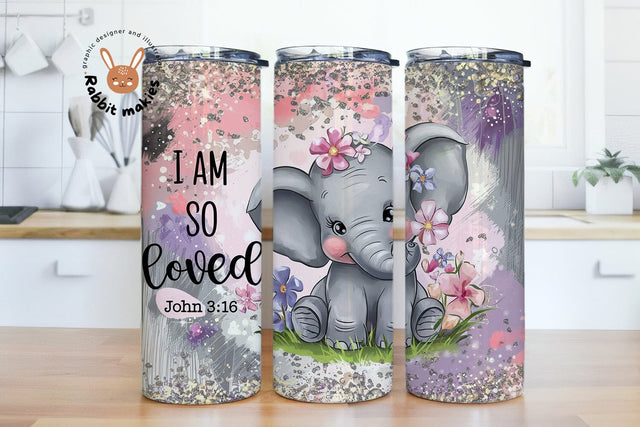 I Am Loved John 3:16 Christian 20 oz Skinny Tumbler PNG Sublimation Rabbitmakies 
