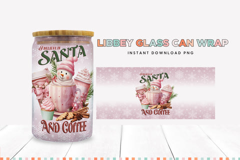 I Believe In Santa And Coffee Glass Can Sublimation PNG Sublimation BijouBay 