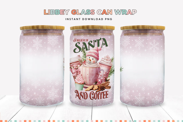 I Believe In Santa And Coffee Glass Can Sublimation PNG Sublimation BijouBay 