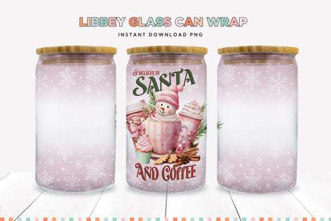 I Believe In Santa And Coffee Glass Can Sublimation PNG Sublimation BijouBay 