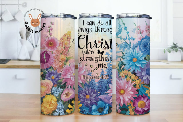 I Can Do All Things Through Christ Who Strengthens Me 20oz tumbler Wrap png, Christian Bible Verse Sublimation Design Templates Sublimation Rabbitmakies 