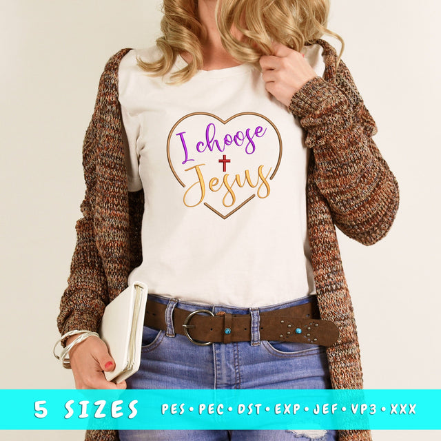 I Choose Jesus Embroidery Design, Christian Heart Cross PES DST EXP, Faith Machine Embroidery File, Jesus Christ Embroidery Embroidery/Applique DESIGNS HappyDesignStudio 