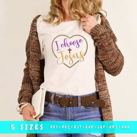 I Choose Jesus Embroidery Design, Christian Heart Cross PES DST EXP, Faith Machine Embroidery File, Jesus Christ Embroidery Embroidery/Applique DESIGNS HappyDesignStudio 