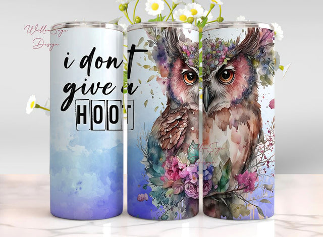 I Don't Give A Hoot Tumbler Wrap, Owl Tumbler Wrap, 20 oz Skinny Tumbler Sublimation Design, Seamless Pattern Sublimation WillowSageDesign 