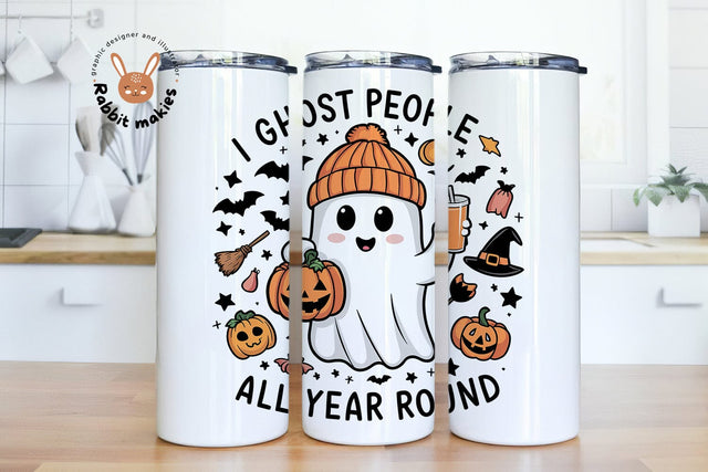 I ghost people all year round Cute ghoul 20oz Skinny Tumbler Png, Halloween Tumbler, Cute ghoul Png Sublimation Rabbitmakies 