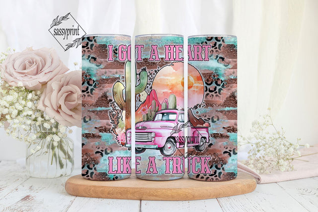 I Got A Heart Like A Truck, Western 20oz Tumbler Wrap, Sublimation Png, Digital Download, download, Wrap Png, Trucker Western Tumbler Wrap Sublimation sassyprint 
