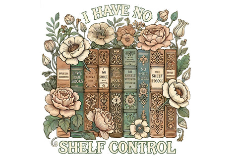 I Have No Shelf Control PNG Funny Book Lover Floral Bookshelf Sublimation Design for Reading Shirt Librarian Gift SVG 1uniqueminute 
