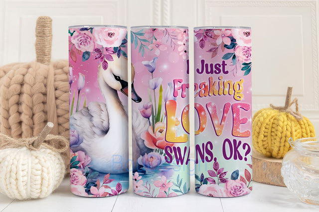 I Just Freaking Love Swans Ok 20 oz Skinny Tumbler Sublimation Design Digital Download PNG Sublimation BouDesign 